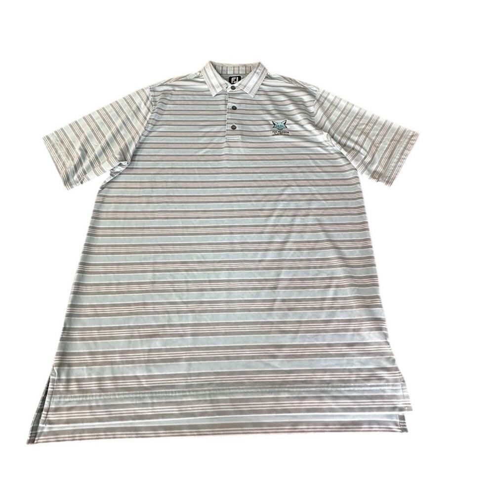 FootJoy FJ Mens Sz Large Fox Meadow Golf Course Logo Shirt Polo Blue Striped